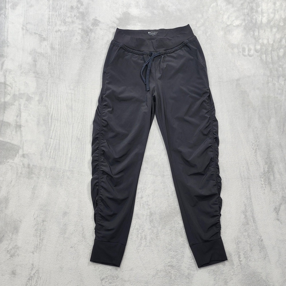 Athleta Pants Womens 0 Black Attitude‎ Ruched Jogger Lightweight Pockets Yoga